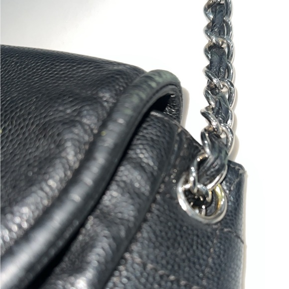 Preowned Authentic Chanel Black Caviar Leather, Pleated Half Moon Flap Bag - Picture 2 of 16